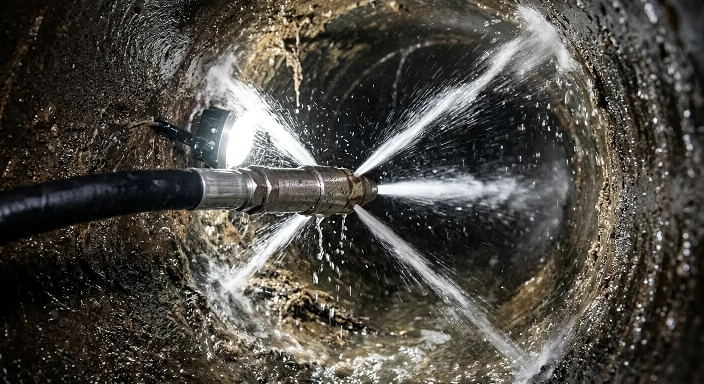 High-pressure hydro jetting nozzle cleaning sewer pipe for Trenchless Sewer Repair in Catasauqua